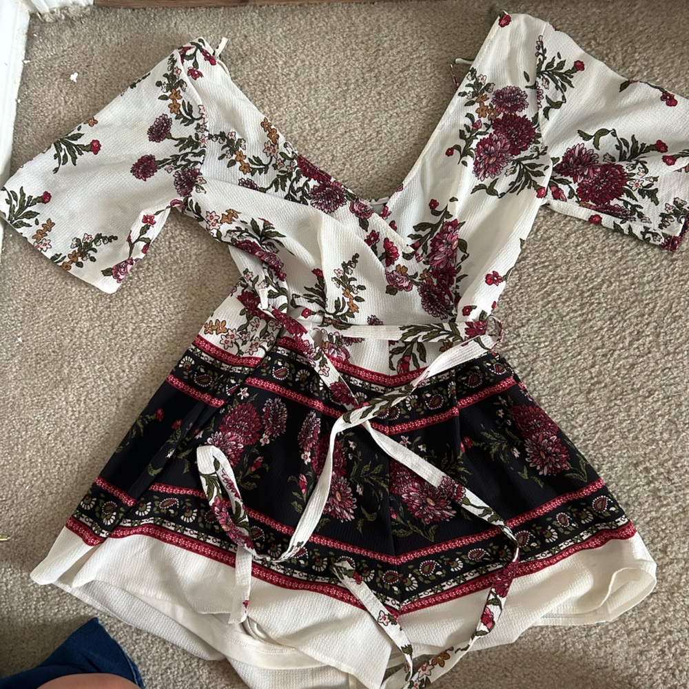 Floral V-Neck Dress with Tie Waist